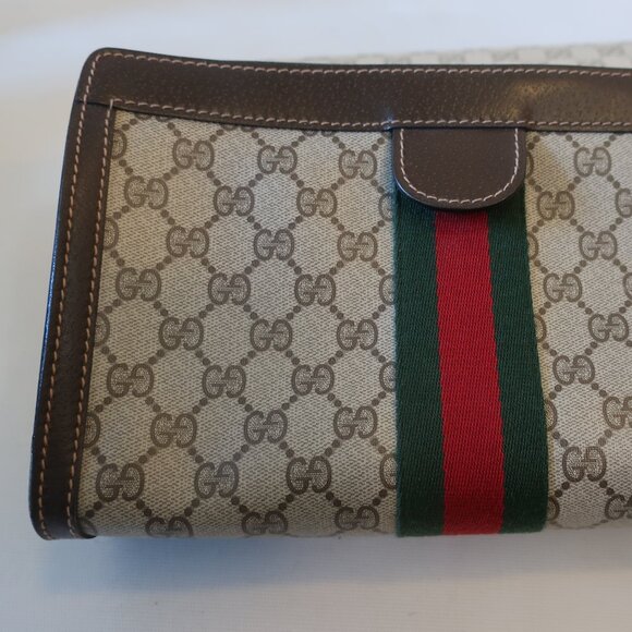 Authentic Gucci Parfums Guccissima Taupe Brown Green Red Web Zip Clutch Handbag - Picture 8 of 16